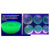 12pc URANIUM green depression glass ice cream set