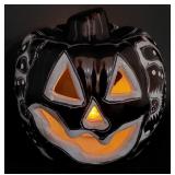 Vintage brown pottery jack o lantern candle lamp