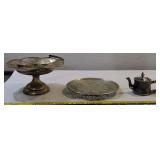 3pc lot NICKEL SILVER bride basket pitcher platter