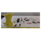 1940s MCCOY pottery yellow horn vase & CONTENTS