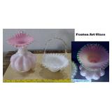 2pc FENTON peach crest silver crest vase + basket