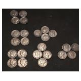 24 US silver dimes 21 Mercury & 3 Eisenhower