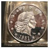 1 OZ 999 pure silver round dated 1981