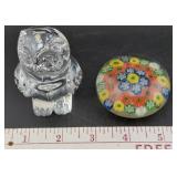 2 paperweights Murano millefiori & Germany owl
