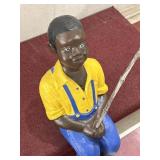Old statuary concrete boy fishing black americana