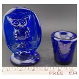 PILGRIM Glass Co OWL paperweight + antique inkwell