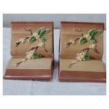 1949 ROSEVILLE pottery bookends apple blossoms