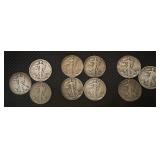 10 US silver walking liberty half dollar coins