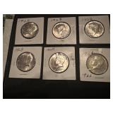 6 US Kennedy 40% silver half dollars 1966 1968