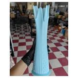 FENTON 1960s 14.5' swung blue satin glass vase