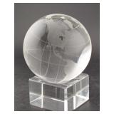 Crystal world globe paperweight w case & stand