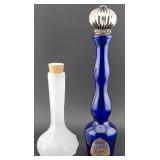 2 old Fancy barber bottles cobalt blue + frosted