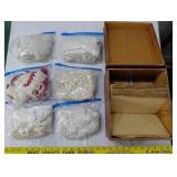 Vintage crochet doilies & oak file case