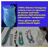 1880s ADAMS Moon & Star celery vase + JEWELRY