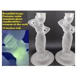 10' tall 1960s FOSTORIA satin uranium candlesticks