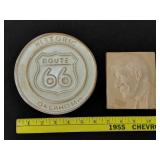 FRANKOMA Rt 66 trivet & 1936 Will Rogers tile
