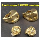 2 pair CINER abstract gold tone HIGH END earrings
