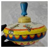 c1950s spinning tin litho toy top Circus Train