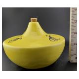 Vtg yellow pottery honey pot w bees