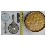 Silverplate mirror comb case magnifying glass more
