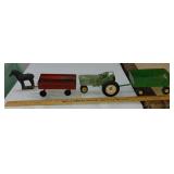 4 old farm toys John Deere tractor trailer horse +