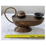 Antique engraved Persian copper oil lamp