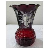 9' Anchor Hocking ROYAL RUBY hand painted vase HTF