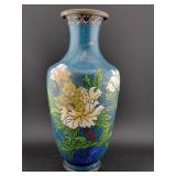 CLOISONNE large 10' enameled vase Peonies