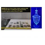 1910s HEISEY REVERE etched glass candy jar + BEADS