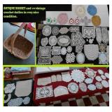 Antique basket & 59 vintage crochet doilies