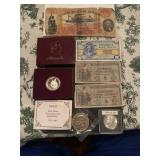 Currency & coin collection 7pc lot SILVER