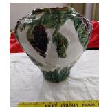 HUGE majolica pottery urn grapes rabbits motif