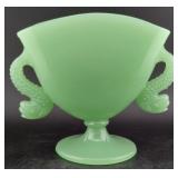 1930s FENTON jadeite fan vase dolphin fish handles