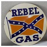 REBEL GAS porcelain gas pump sign