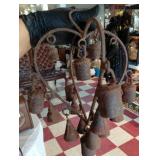 Antique primitive cowbells 3d heart wind chimes