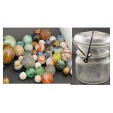 Antique Ball Ideal half pint fruit jar +50 marbles