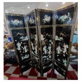 Asian black lacquer folding screen mother of pearl