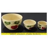 3 mixing bowls WATT POTTERY apple leaf redbud