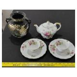 1950s old JAPAN porcelain tea set & peacock vase