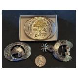 1961 D Franklin half dollar & 3 belt buckles
