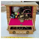 Antique jewelry chest and contents