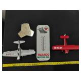 TEXACO 4pc lot airplane toys thermometer sign