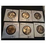 6 BU US Sacagawea dollar coins 2010-2012