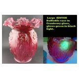 FENTON 8' daffodils vase cranberry art glass