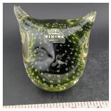 VIKING art glass owl paperweight w orig sticker