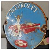 Dated 1957 CHEVROLET porcelain sign w girl
