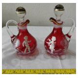 Art glass cruet set handpainted children