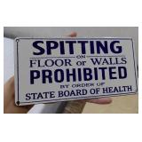 NO SPITTING porcelain State Board of Health sign