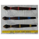 3 antique walnut wooden circus juggler's pins