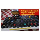Antique radio & 25 plus old 78rpm records